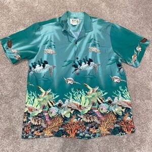 Vintage KY's Aloha Hawaiian Button Down Shirt Men's XL Turtles Ocean Made In USA
